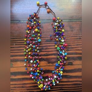 Colorful Multistrand Boho Beaded Necklace – Adjustable Tie Closure